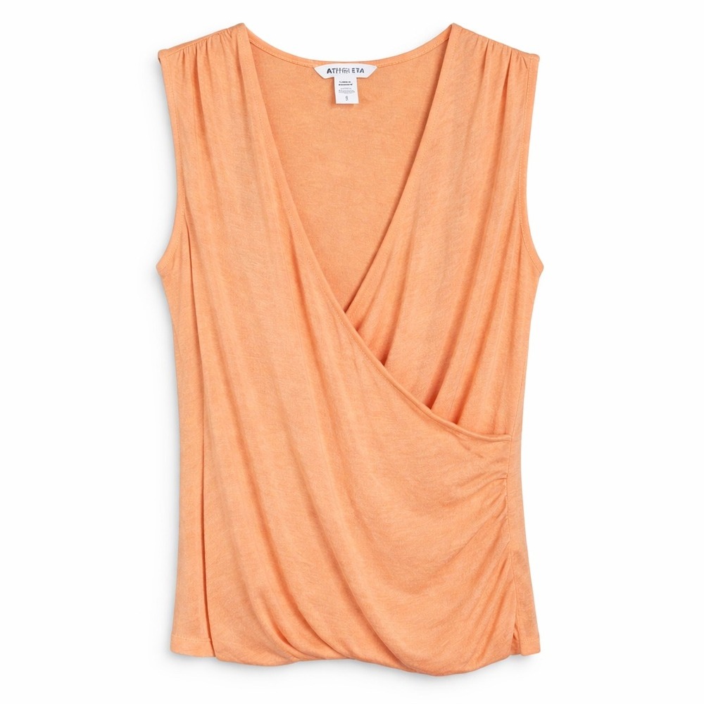 Athleta Breezy Surplice Wrap Tank Top Orange Sleeveless Size Small Draped Top